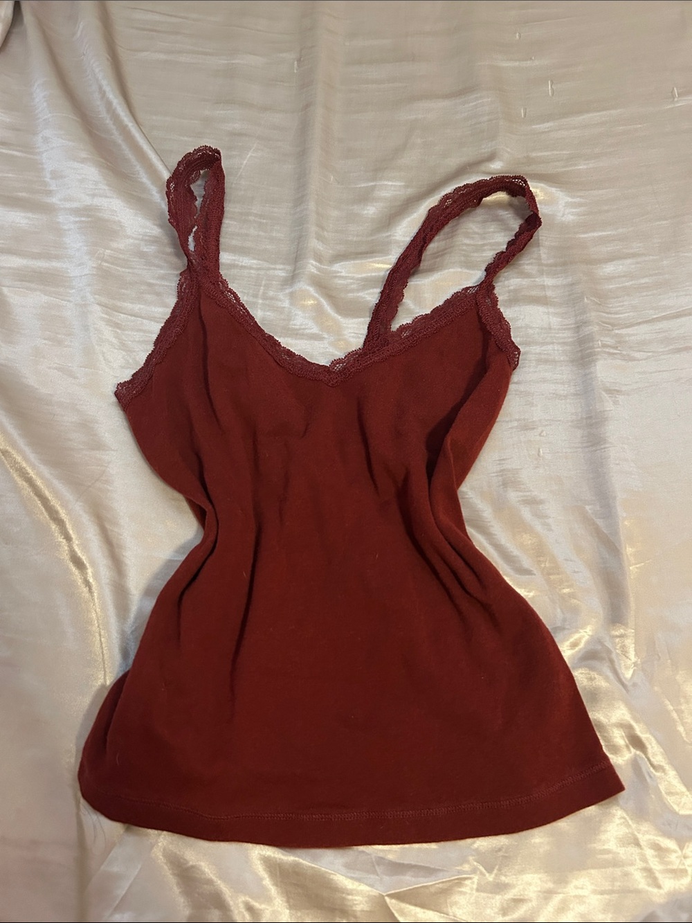 John Galliano Wine-Red Lace Trim Camisole
